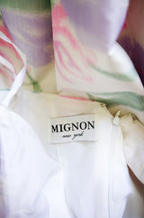 1980s Strapless Ruffled Pastel Silk Mignon Gown