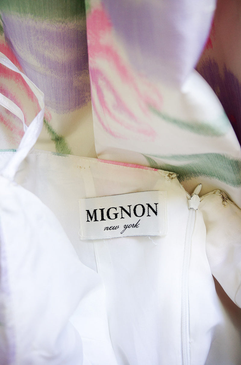 1980s Strapless Ruffled Pastel Silk Mignon Gown