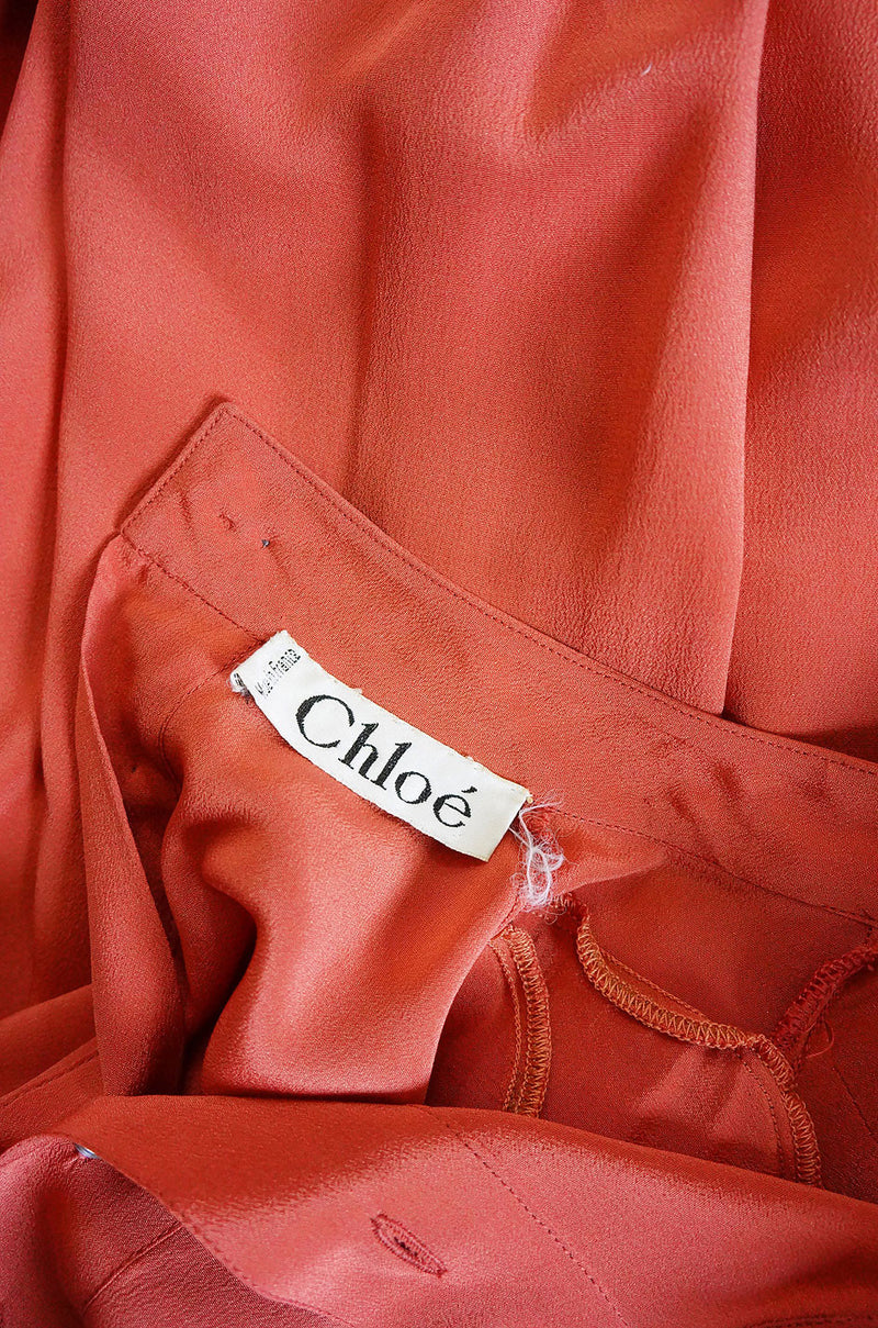 1970s Silk Pleated Salmon Chloe Dress