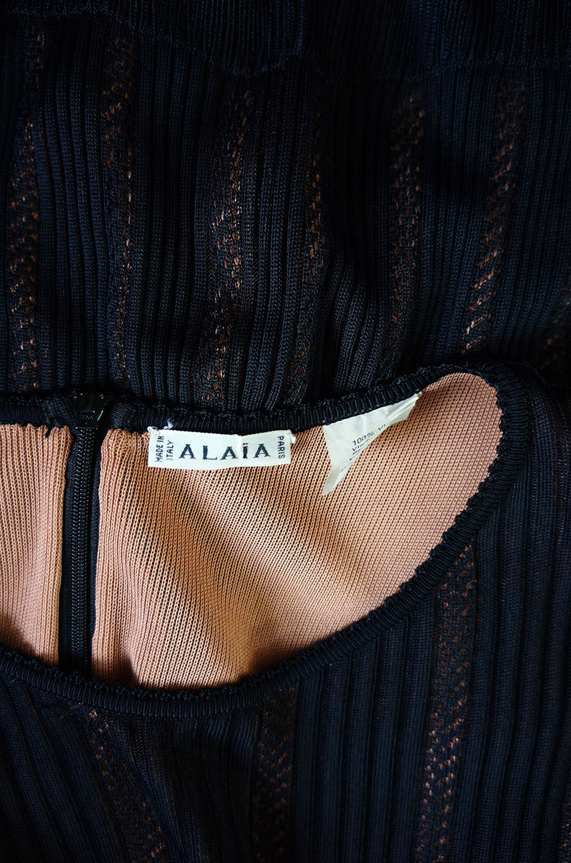2008 Azzedine Alaia Black & Nude Open Weave Knit Dress