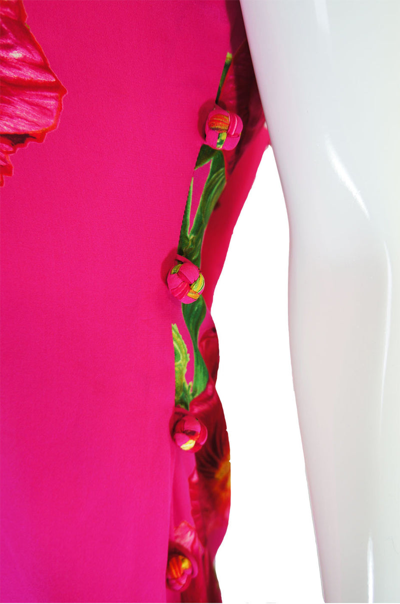 1970s Bill Blass Floral Pink Silk Gown