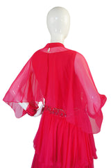 1960s Silk Chiffon Tiered Dress w Capelet