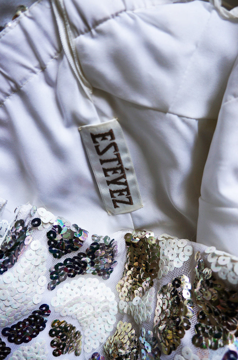 1970s Estevez White & Sequin Gown