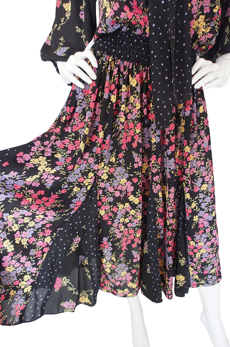 1970s Diane Freis Print Georgette Dress