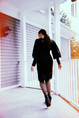 c.1988 Emanuel Ungaro Black Sequin Lace & Silk Satin Dress