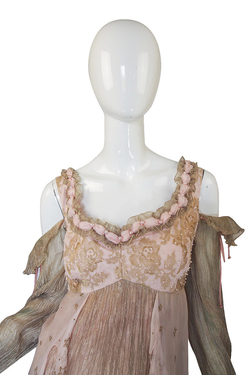 1970s Zandra Rhodes Hand Painted Silk Gown