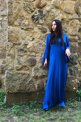 1971 Halston Couture Royal Blue Liquid Silk Bias Cut Caftan Maxi Dress
