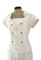 Fabulous 2007 Chanel Resort Runway Textured White Lace Front Pocket Jumpsuit