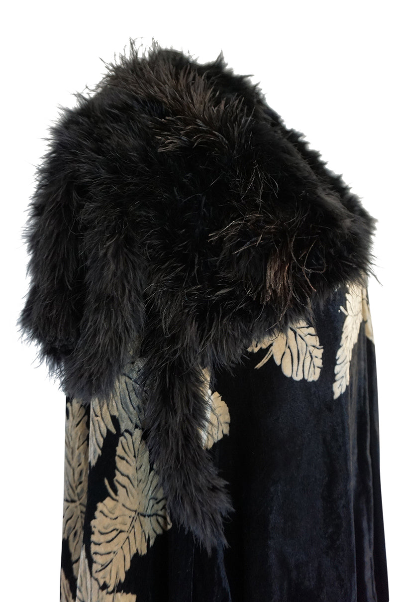 Extraordinary 1920s Evening Velvet & Feather Flapper Coat Cape