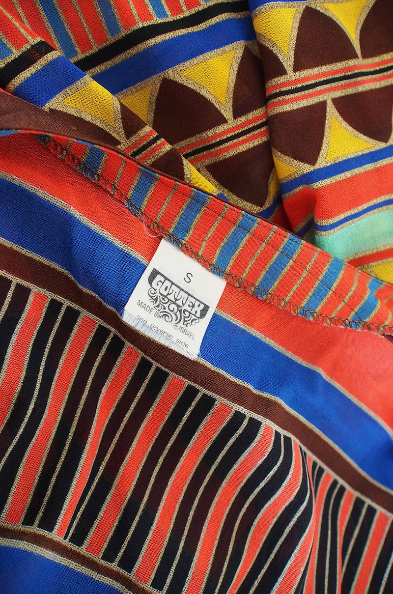 1970s Gottex Plunging Striped Wrap Caftan Dress