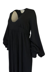 c.1969-1970 Ossie Clark Black 'Graduation' Front Plunge Dress