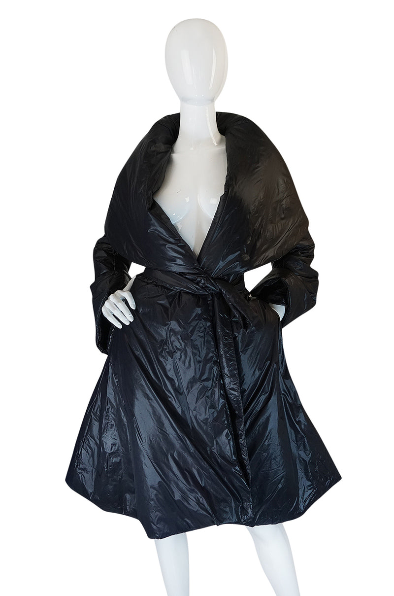 1980s OMO Norma Kamali Black Sleeping Bag Coat with Hood