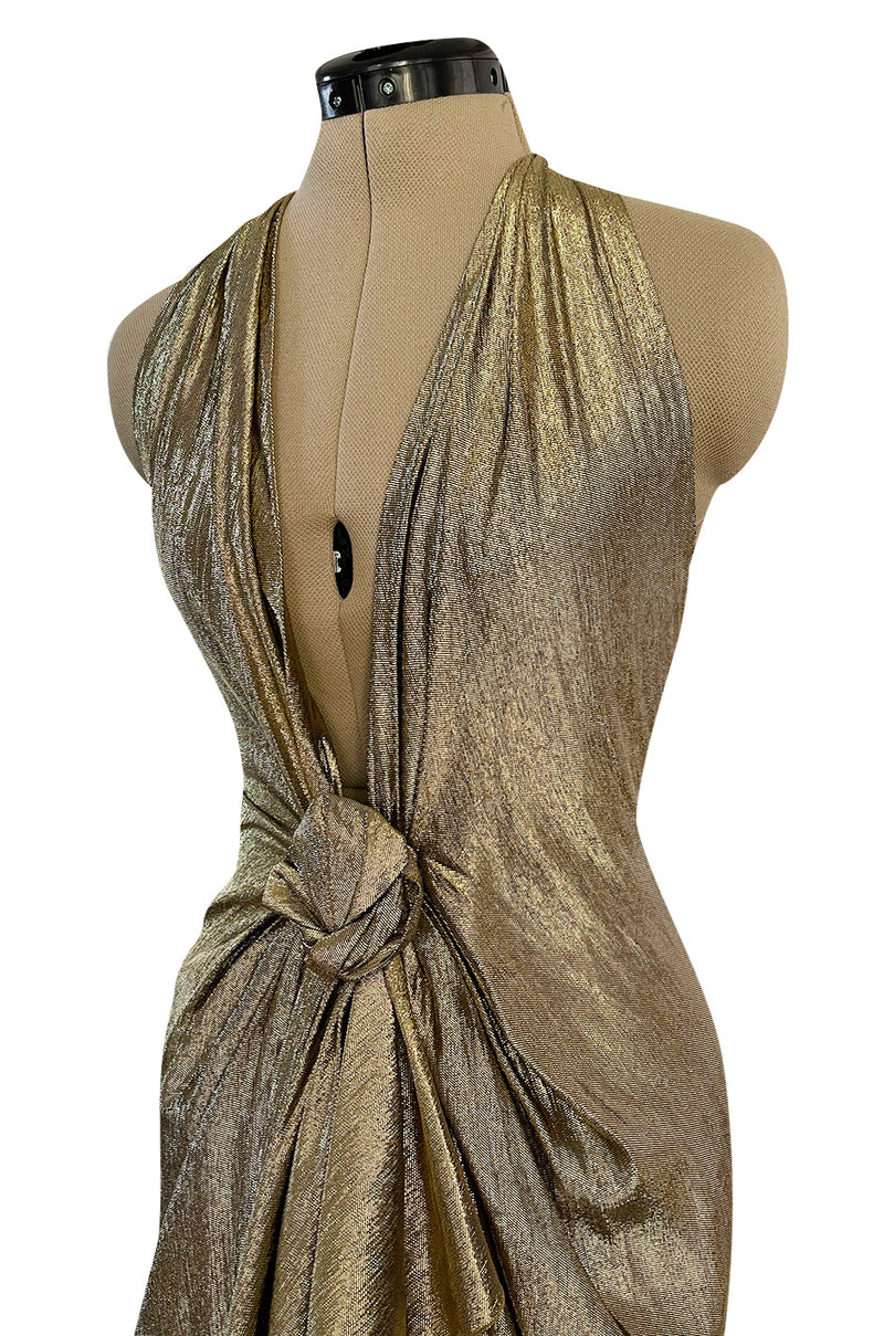 gold lame halter dress Rodarte Gold Lame Halter Gown With Ruffle Detail