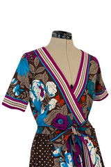 1972 - 1975 Lanvin by Jules-Francois Crahay Purple Brown & Blue Printed Floral Dress