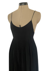 1970s Chloe by Karl Lagerfeld Black Silk Chiffon Tiny Knife Pleated Empire Bodice Dress