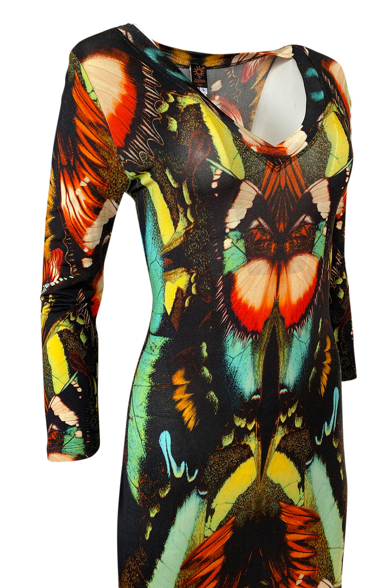 2014 Jean Paul Gaultier Butterfly Stretch Jersey Maxi Dress