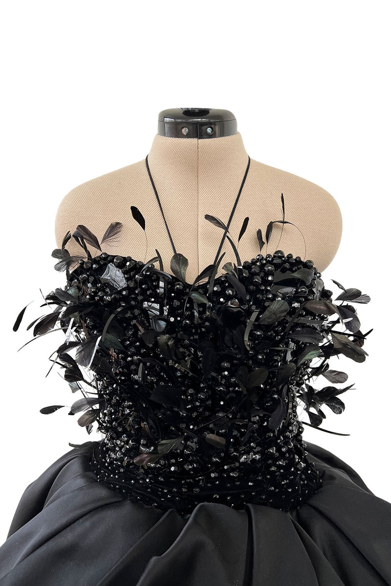 Extraordinary Fall 1996 Nina Ricci by Girard Pipard Haute Couture Feather & Beaded Silk Dress