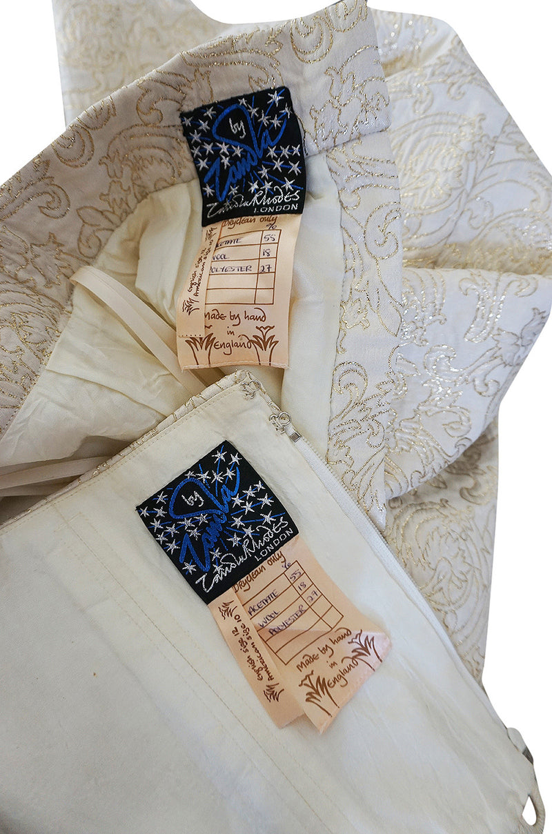 1980s Zandra Rhodes Gold & Cream Bustier Skirt Set