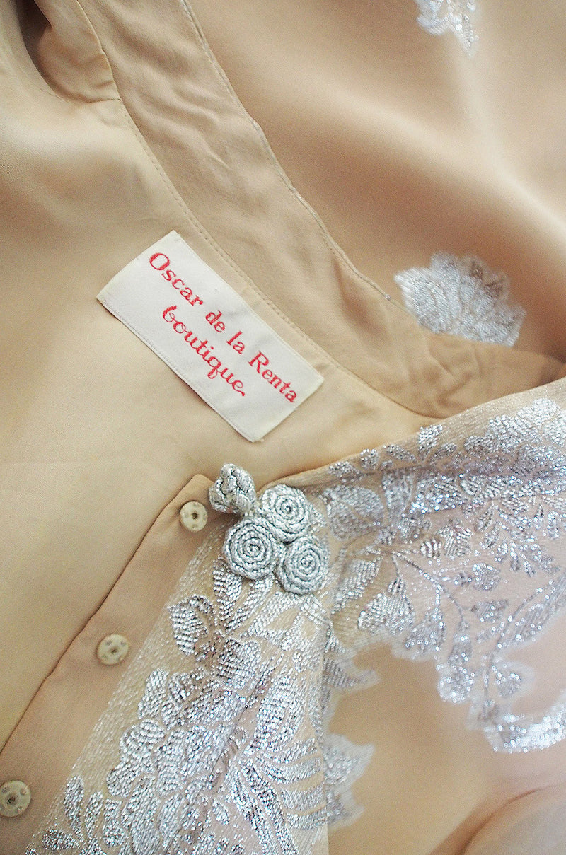 1960s Silk and Silver Thread Oscar de la Renta Dress