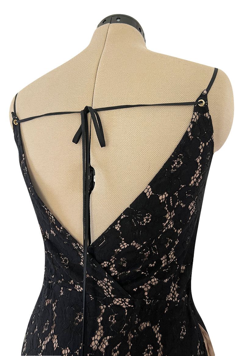 Easy to Wear 2010s Lanvin by Alber Elbaz Black Lace Illusion Dress w Button Front