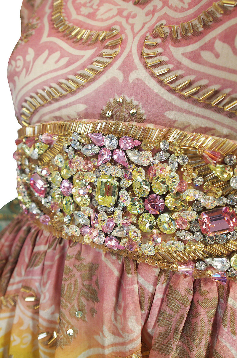 1960s George Halley Silk & Jewel Gypsy Gown