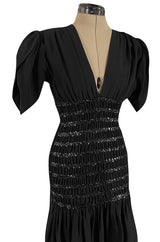 Fall 1983 Yves Saint Laurent Ad Campaign Black Silk Crepe Dress w Sequin Detailing