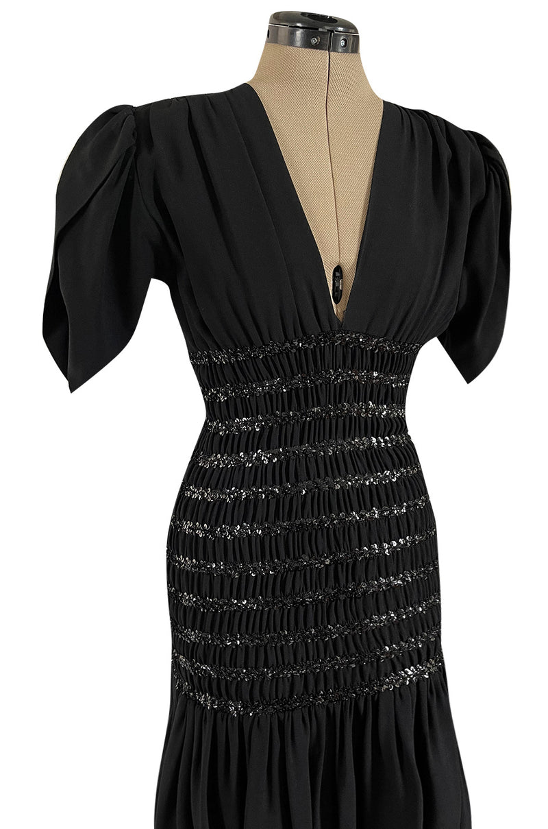 Fall 1983 Yves Saint Laurent Ad Campaign Black Silk Crepe Dress w Sequin Detailing