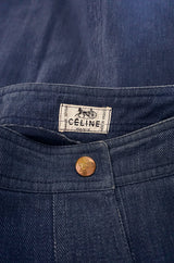 Fabulous 1970s Celine Denim Logo Snap Front Skirt