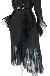 2006A Chanel Black Silk Tulle Edged Trench Coat