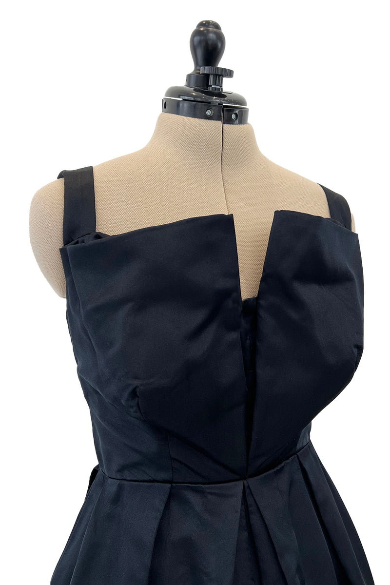 Prettiest 1950s Marshall Field Black Silk Cocktail Dress w Unusual Bodice Detailing