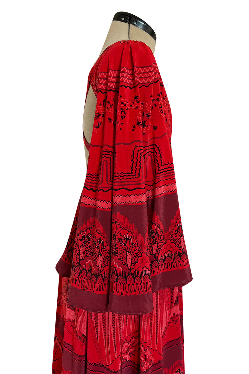 Spring 2017 Valentino by PierPaolo Piccioli Red Silk Dress w Zandra Rhodes Print