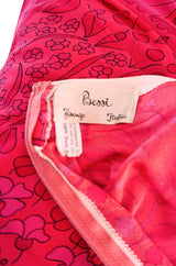 1960s Bessi Silk Jersey & Silk Chiffon Pink & Red Print Dress