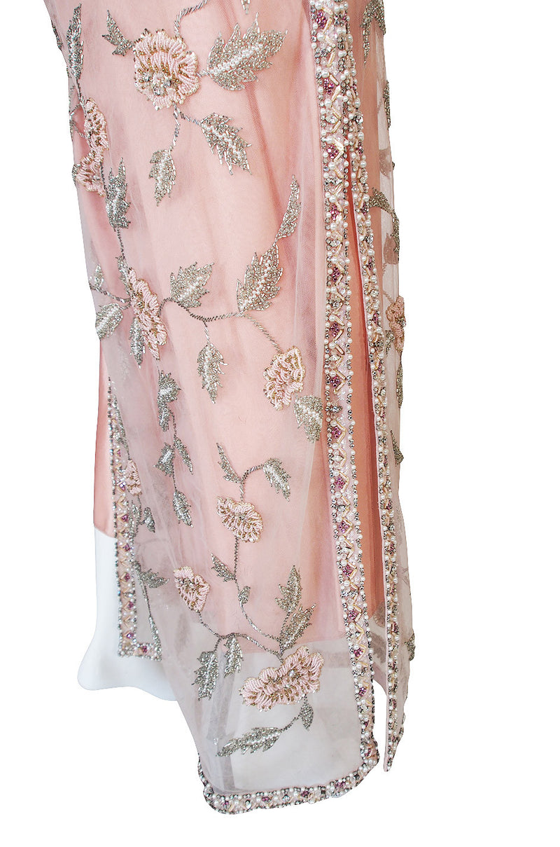 1960s French Hand Bead & Rhinestone Net Gown