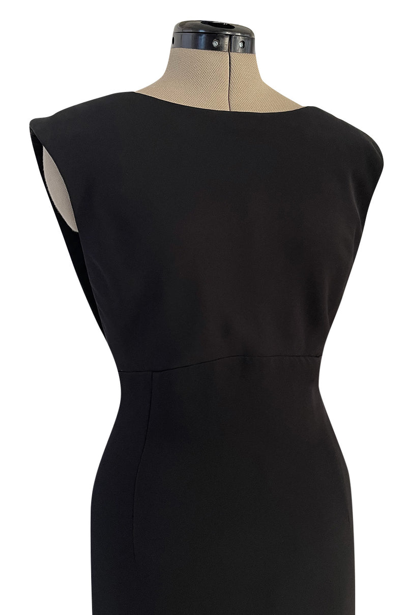 Early 2000s John Anthony Couture Completely Open Back Black Dress w High Side Slit