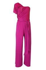 1970s Scott Barrie Multi Wrap Bodice Pink Silk Jersey Jumpsuit