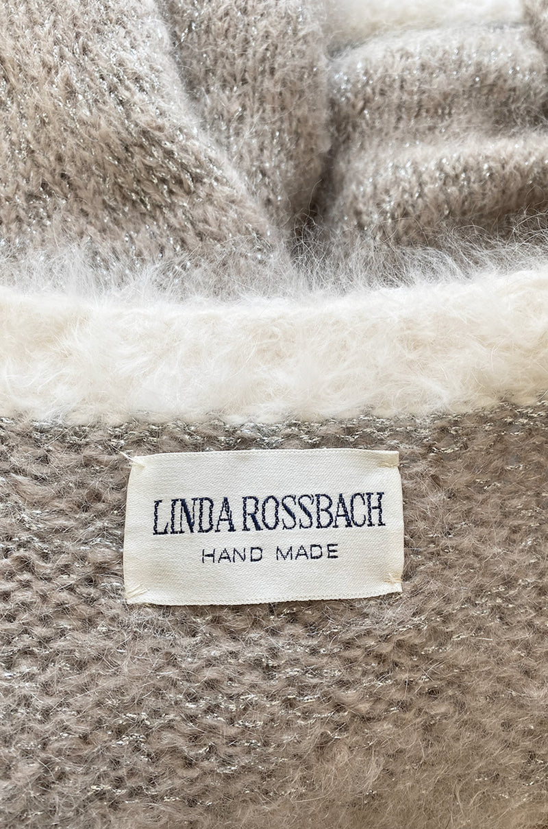 1980s Linda Rossbach Hand Made Mohair Knit Sweater w Silver Thread Detailing