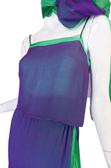 1970s Pauline Trigere Purple & Green Silk Chiffon Set