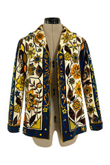 1960s Emilio Pucci Ivory, Yellow, Tan & Deep Blue Print Cotton Velvet Jacket
