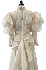 Late 1980s Capriccio Victorian Inspired Ecru Ivory Colour Silk Organza Dress Set