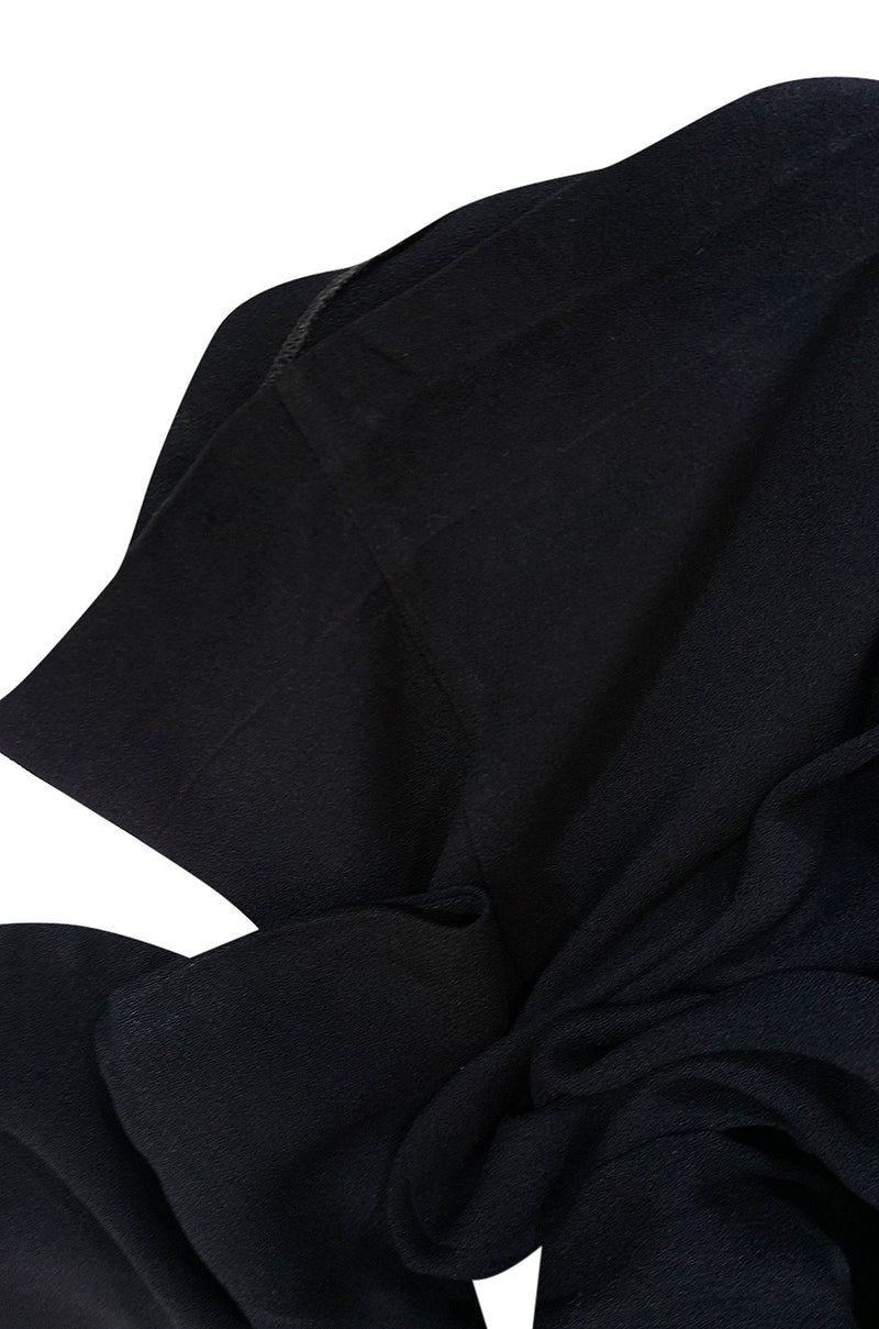 1970s Biba Ruffled Cuffs Black Moss Crepe Dress