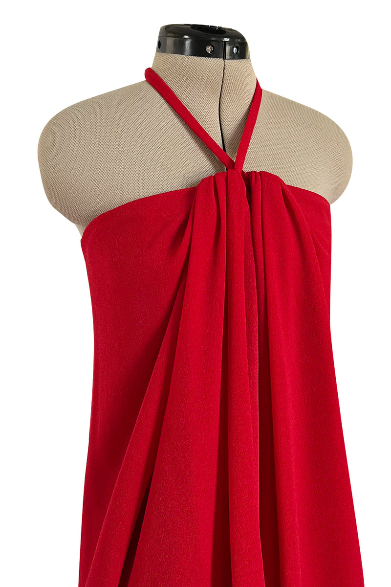 Easy to Wear Fall 1994 Bill Blass Red Silk Crepe Gathered Front Halter Dress