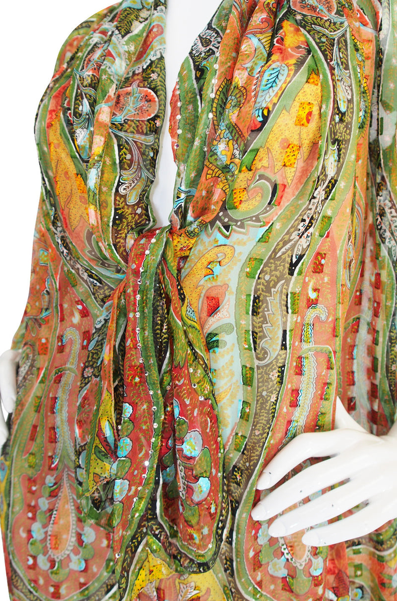 1970s Silk Chiffon Pauline Trigere Caftan Dress