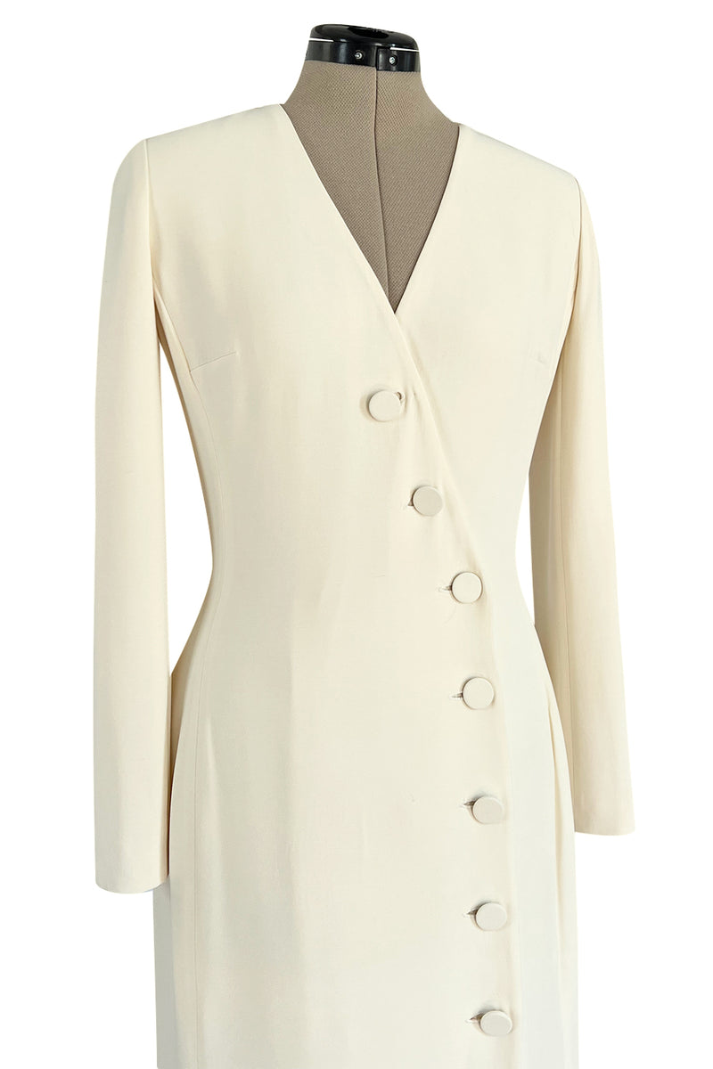 Minimalist Fall 2005 Christian Dior by John Galliano Sleek Ivory Silk Dress w Front Buttons