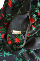 1930s Fashion Originators Guild Blue & Red Floral Silk Dress