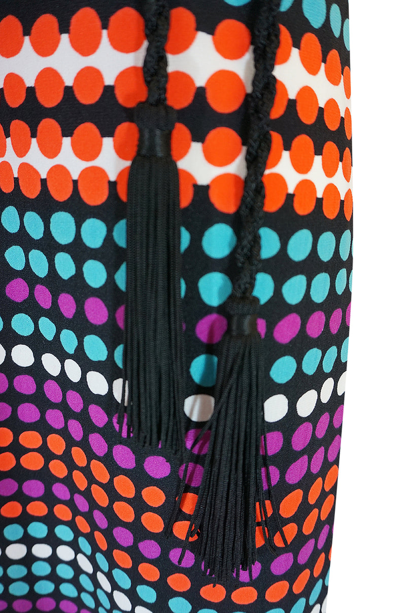 1970s Lanvin Bright Printed Dot & Stripe Jersey Dress