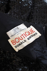 1970s Glossy Black Sequin Donald Brooks Dress