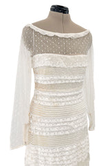 Prettiest 2012 Valentino Tiered Ivory Lace Net Dress w Tiny Sequin & Bead Detailing