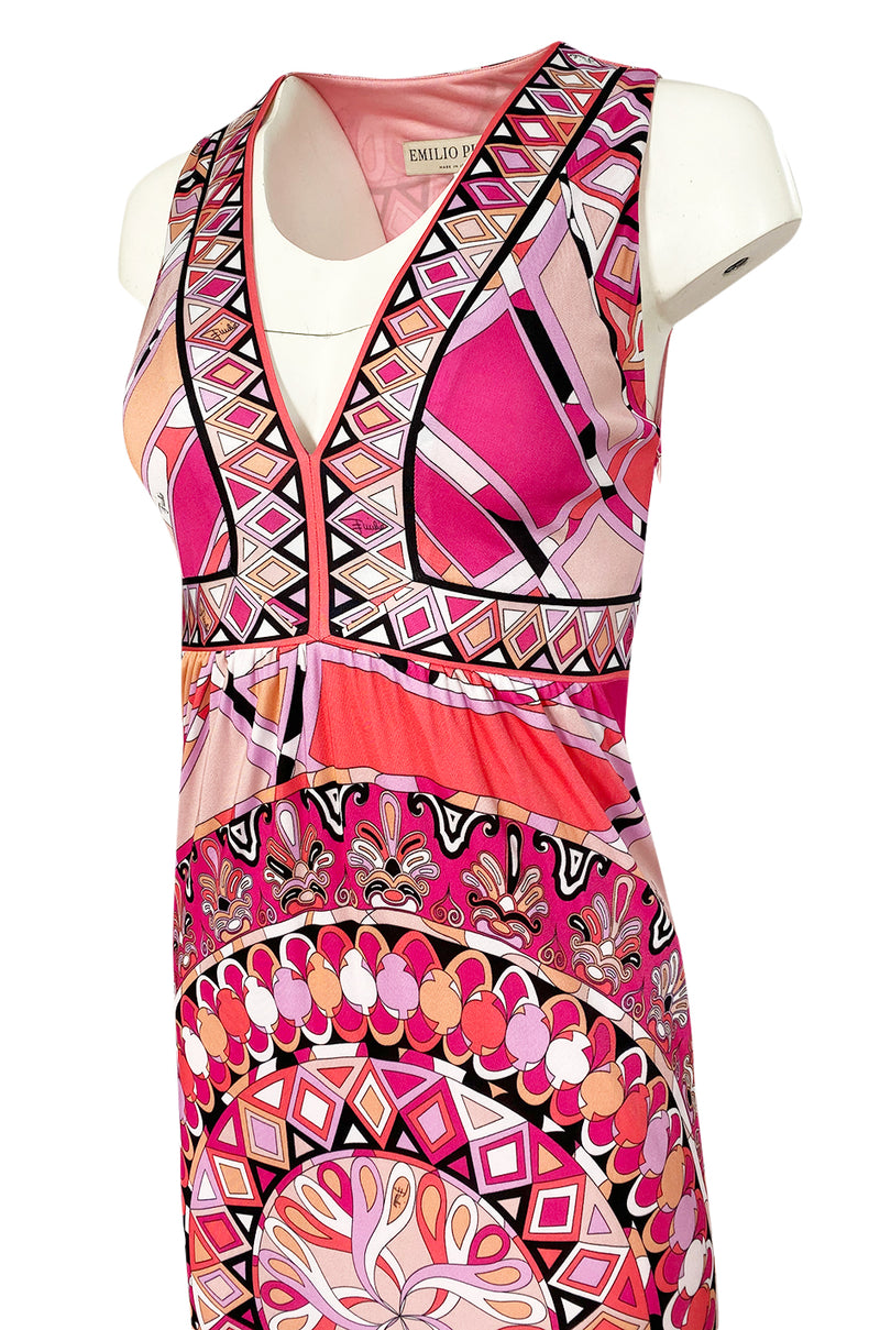 Recent 2000s Emilio Pucci Sleeveless Pink Printed Silk Jersey Dress New w Tags