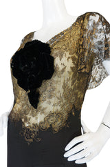 Amazing 1920s Couture Level Gold Metal Lace & Silk Dress