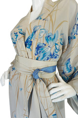 1970s Hanae Mori Palest Blue Butterfly Silk Kimono